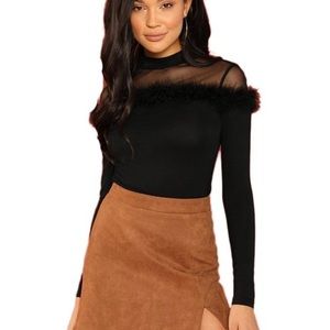 Black Faux-Fur and Mesh Top
